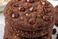 Chewy Cocoa Oatmeal Cookies with Chocolate Chips