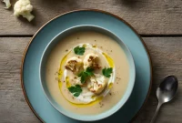 Creamy Cauliflower Soup with Crispy Garlic Bread Bowl