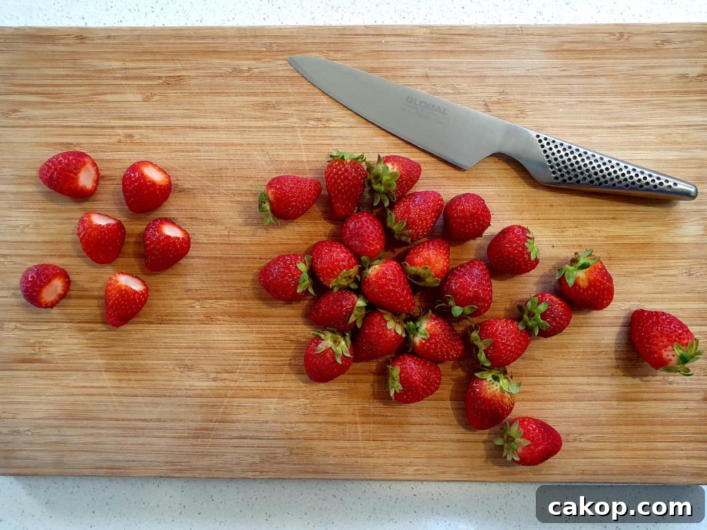 Cutting up strawberries