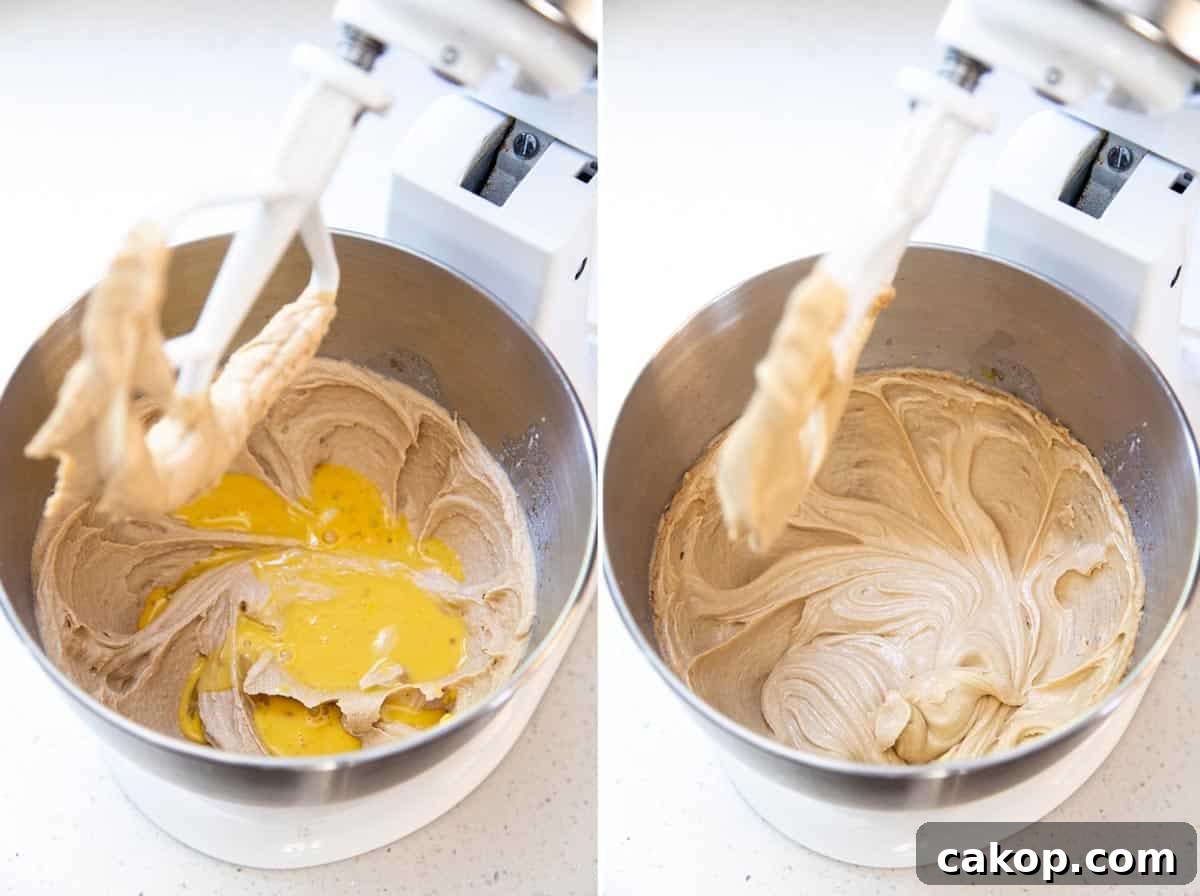 Chewy Milk Chocolate Chip Cookies Recipe for Perfect Cookies 5 Egg and vanilla are added to the beaten butter mixture.
