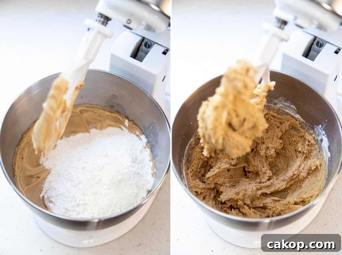 Chewy Milk Chocolate Chip Cookies Recipe for Perfect Cookies 6 Dry ingredients are added to wet ingredients mixture.