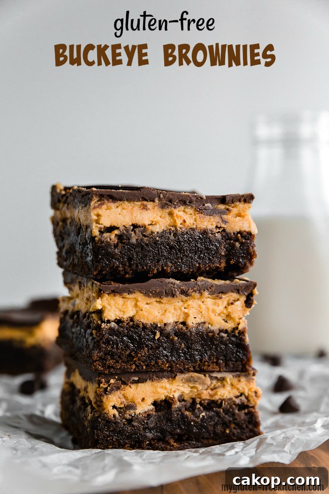 Gluten-Free Buckeye Brownies Recipe: Chocolate Peanut Butter Treat 2 Stack of 3 Gluten-free Buckeye Brownies