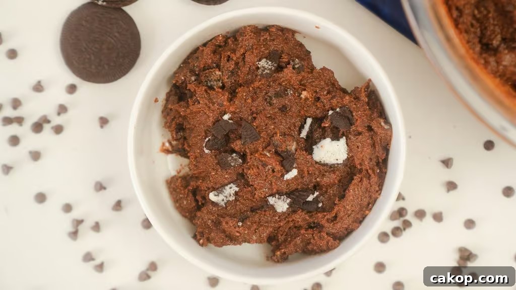 Chocolate Cottage Cheese Cookie Dough Recipe: Soft, Protein-Rich Treat 2 A close up of shot of Chocolate Cottage Cheese Cookie Dough in a bowl.