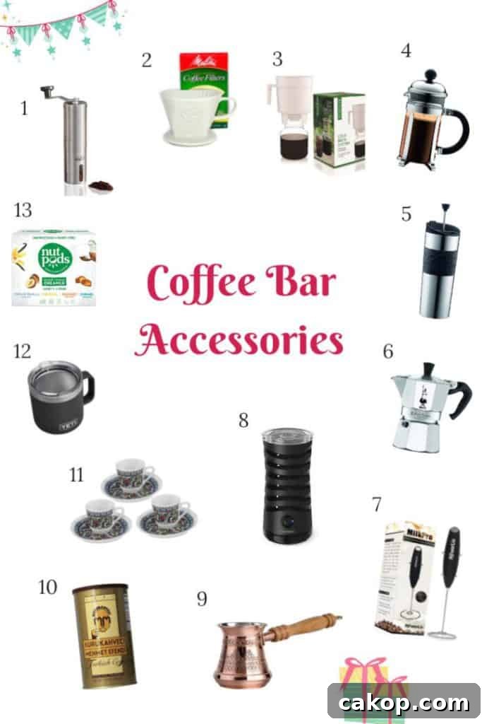 Collage of coffee making accessories with numbers