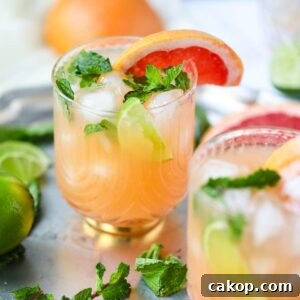 Grapefruit ginger beer Mocktail on a silver tray.