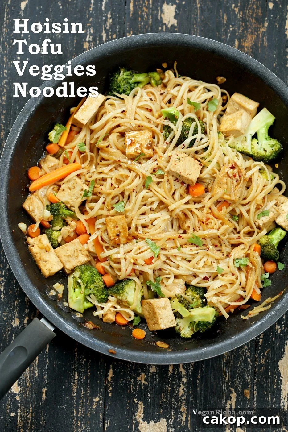Tofu and Brown Rice Noodles in Hoisin Sauce. Vegan Hoisin Sauce Noodle Stir fry.