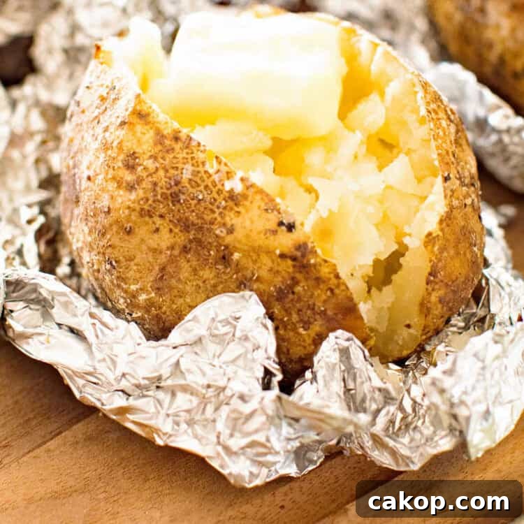 Baked Potato on the Grill laying on foil