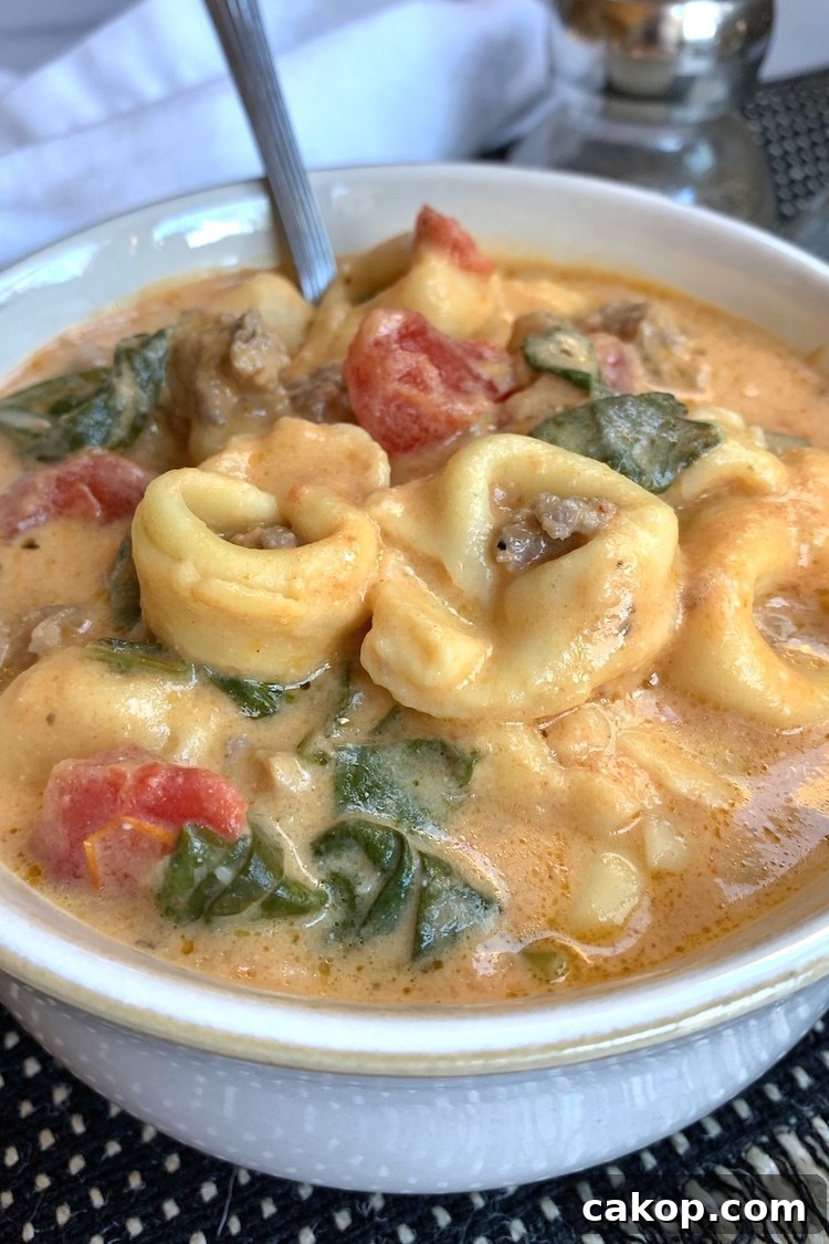 Creamy Italian Sausage Tortellini Soup Recipe 2 A hearty dinner idea for your family made in your slow cooker with just a few ingredients.