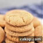 Perfect Gluten-Free Snickerdoodle Recipe for Soft, Chewy Cookies 7 gluten free snickerdoodles stacked on a white plate over a blue napkin