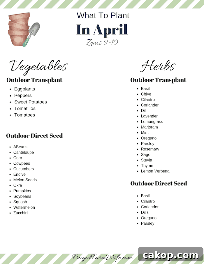 what to plant in April in zones 9-10