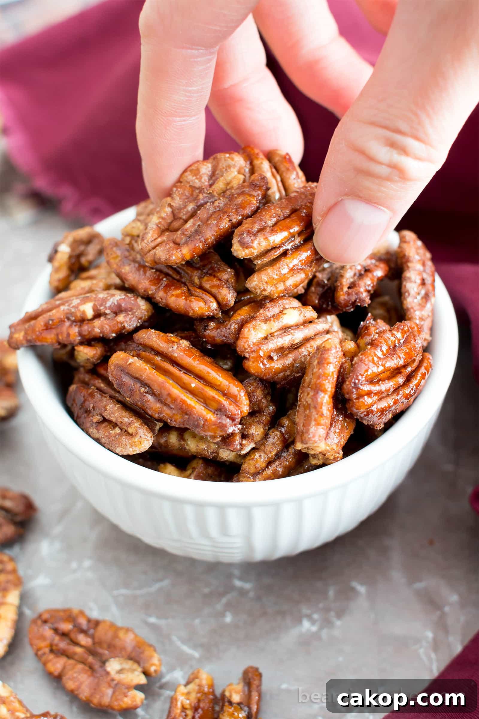 Vegan Candied Pecans with 4 Simple Ingredients 2 Vegan Candied Pecans: glazed oven-roasted pecans