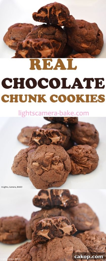 Ultimate Chocolate Chunk Cookie Recipe for Perfect Chewy Cookies 8 Long pinterest image with three images and a title.
