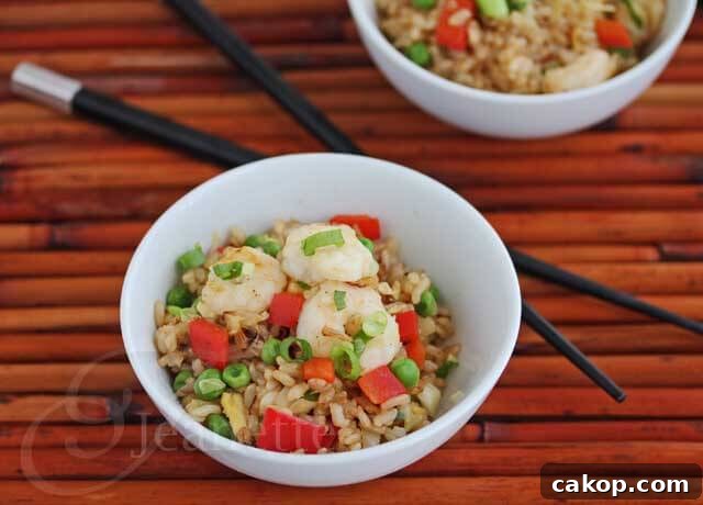 Authentic Chinese Shrimp Fried Rice Recipe — Quick Weeknight Meal 5 Shrimp Fried Rice with Peppers © Jeanette's Healthy Living