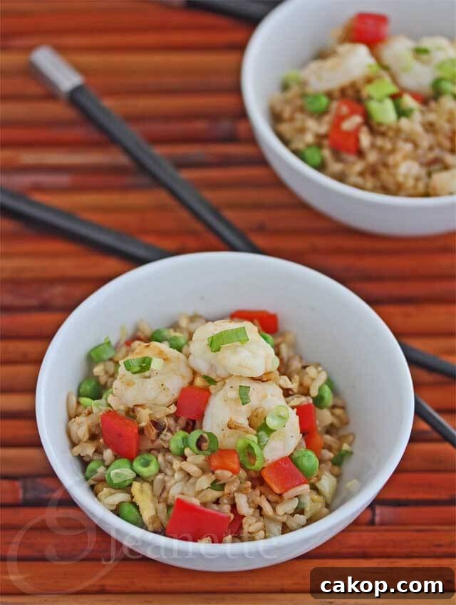 Authentic Chinese Shrimp Fried Rice Recipe — Quick Weeknight Meal 6 Shrimp Fried Rice with Peppers © Jeanette's Healthy Living
