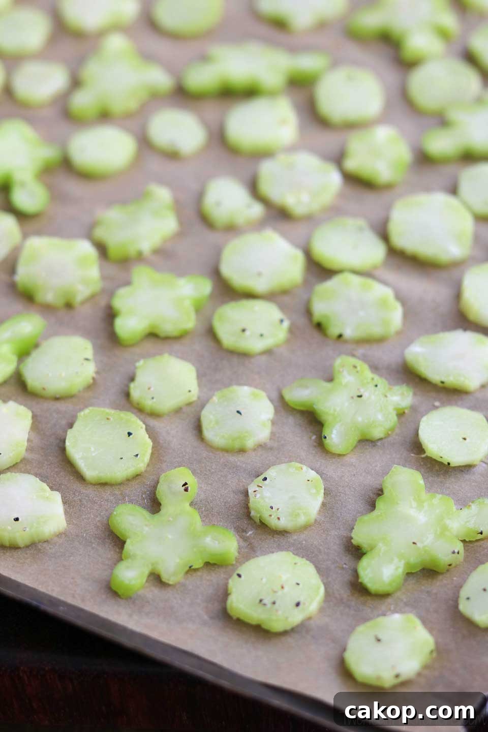 How to roast broccoli stalks: one of the most important keys is to make sure the slices are all spread out and not piled on top of each other.