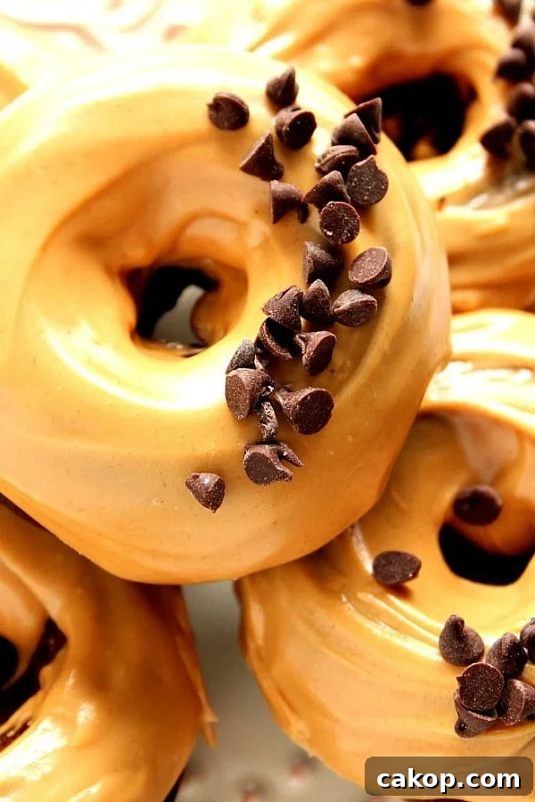 Group of Peanut Butter Glazed Chocolate Donuts.