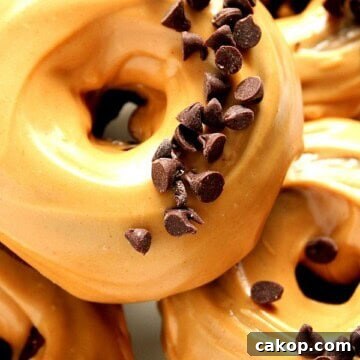 Group of Peanut Butter Glazed Chocolate Donuts.