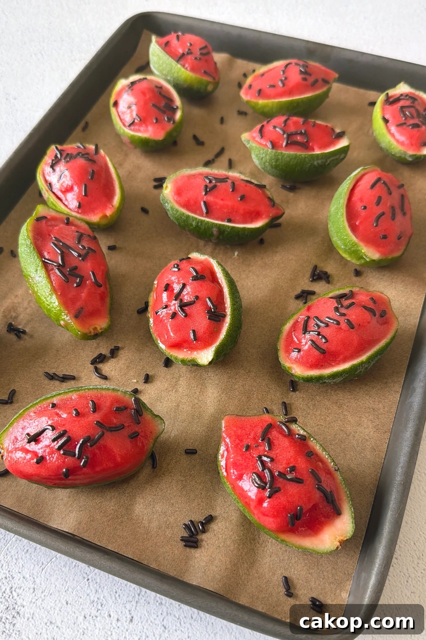 Watermelon Lime Sorbet Recipe: Refreshing Homemade Frozen Dessert 7 Watermelon lime sorbet served in lime skin.