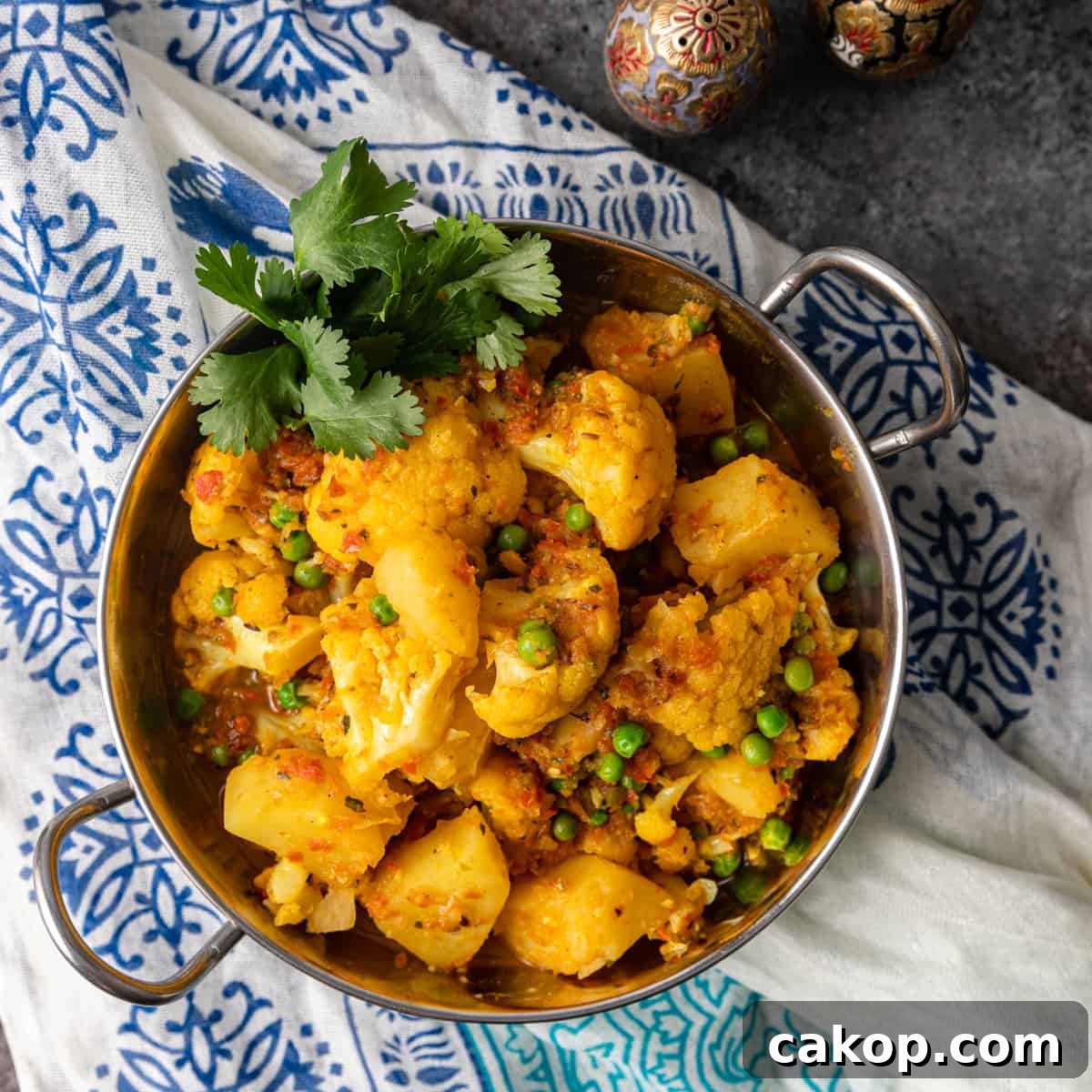 Aloo Gobi Matar in a bowl 