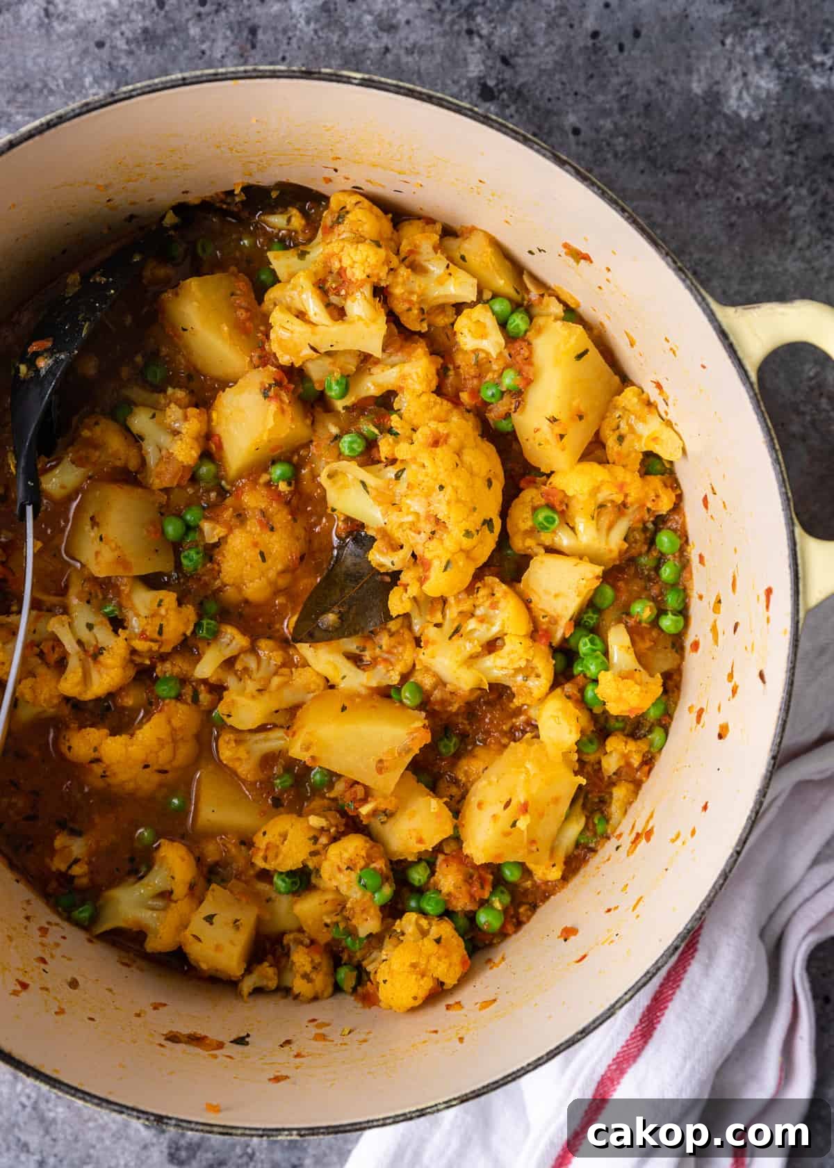 cooked Aloo Gobi Matar and ready to serve