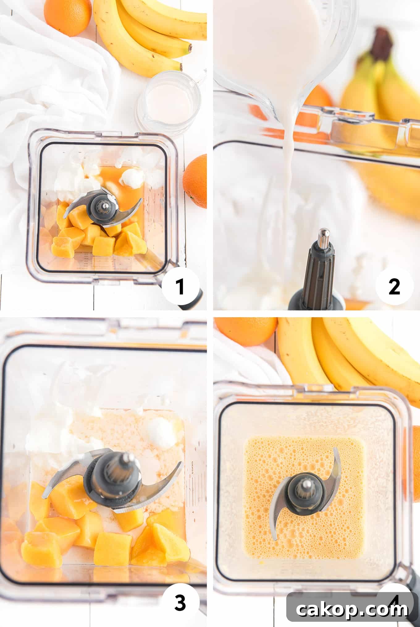 Creamy Orange Smoothie Recipe for Fresh, Zesty Mornings 4 Process photos on how to make the perfect orange smoothie.