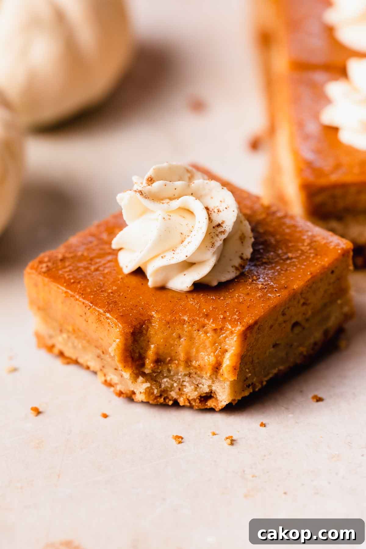 Creamy Pumpkin Pie Bars with Gingersnap Crust 3 bitten pumpkin pie bar