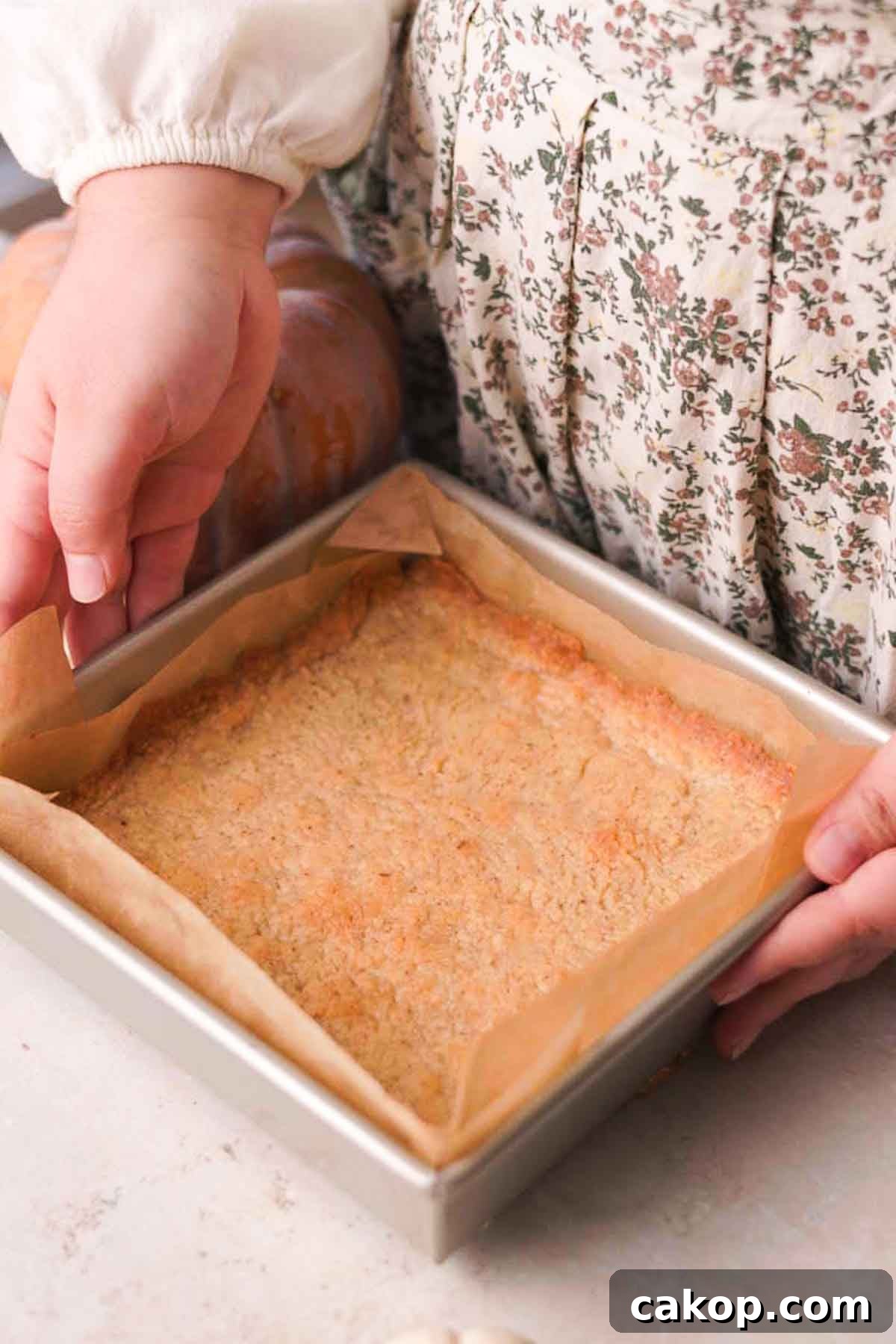 Creamy Pumpkin Pie Bars with Gingersnap Crust 10 crust after baking