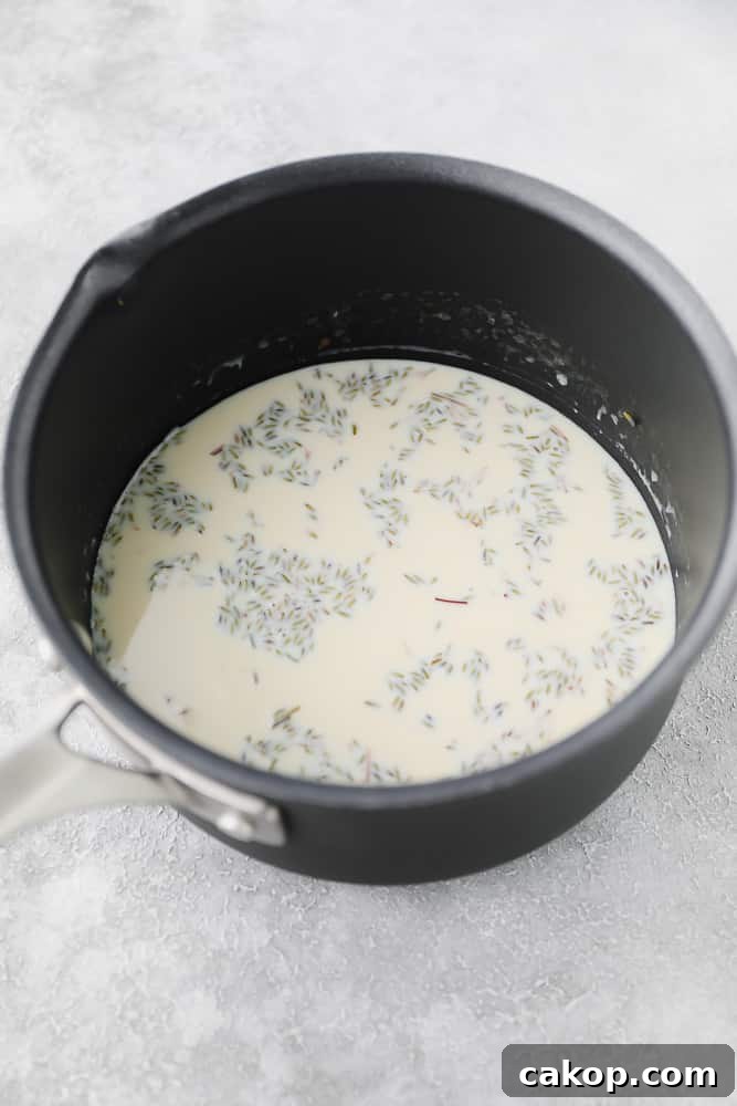 lavender being boiled in milk