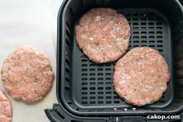 2 turkey patties in air fryer basket