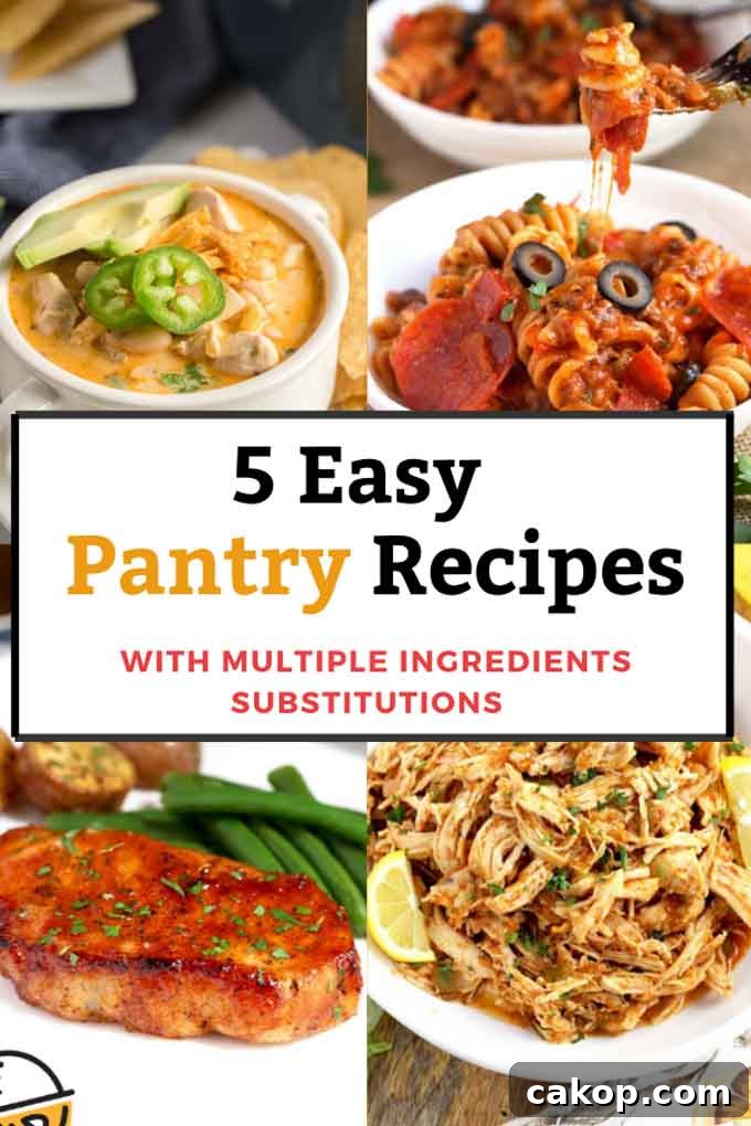 Collage Image of dinners that are easy to make using pantry ingredients
