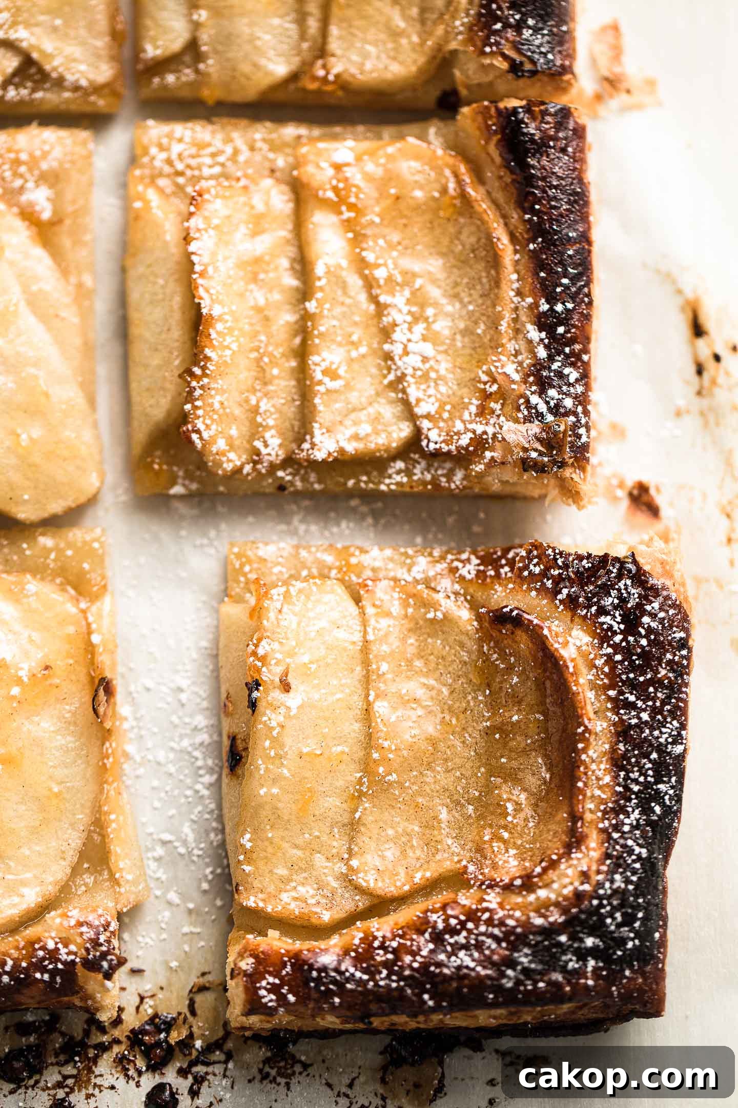 How to Make a Rustic Apple Tart: Flaky Crust & Cinnamon Apples 2 Close up photo of an apple tart square.