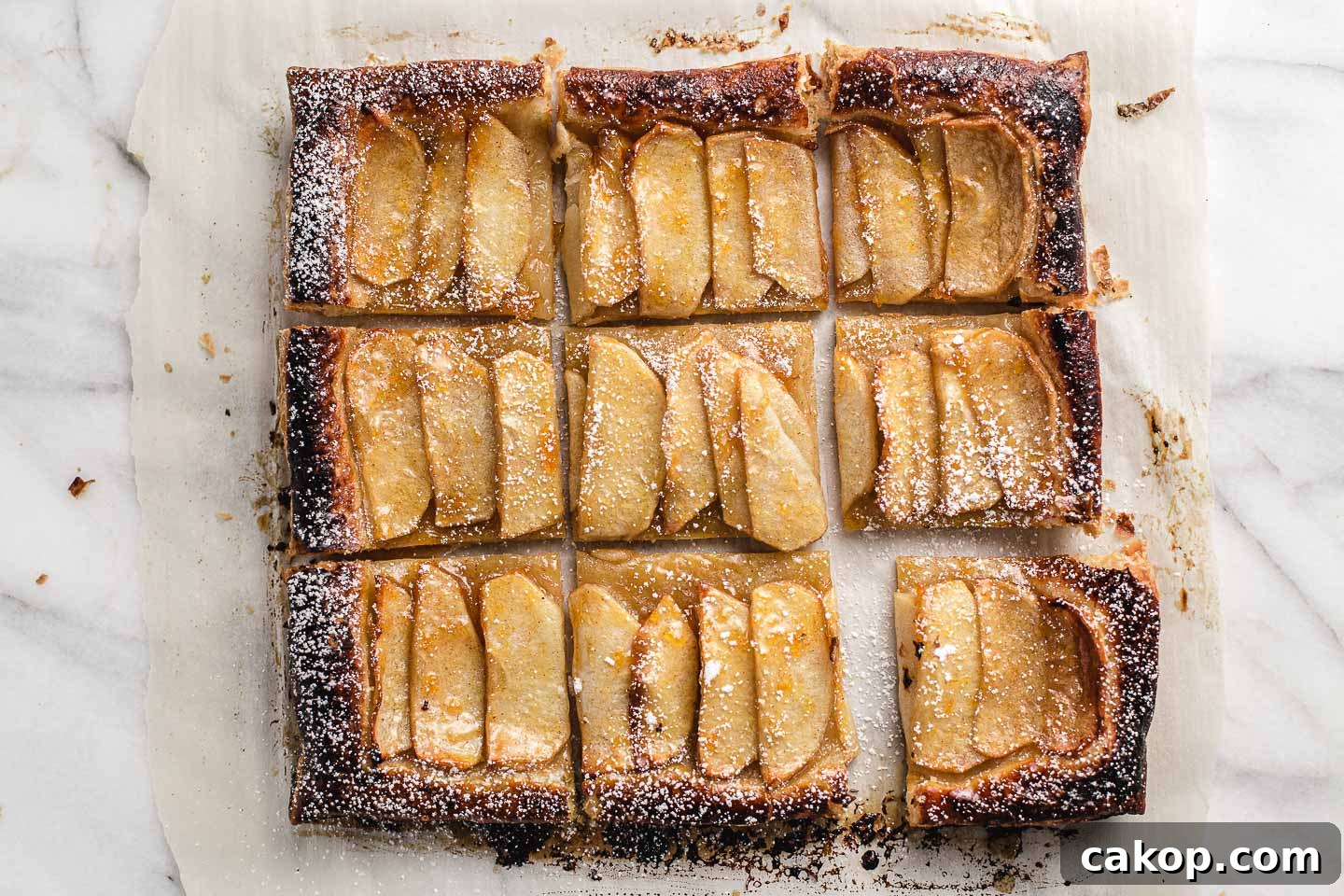 How to Make a Rustic Apple Tart: Flaky Crust & Cinnamon Apples 6 Apple tart cut into nine squares.