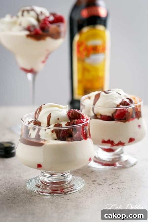 2 glass of Creamy Kahlua + Raspberry Cheesecake Parfaits 