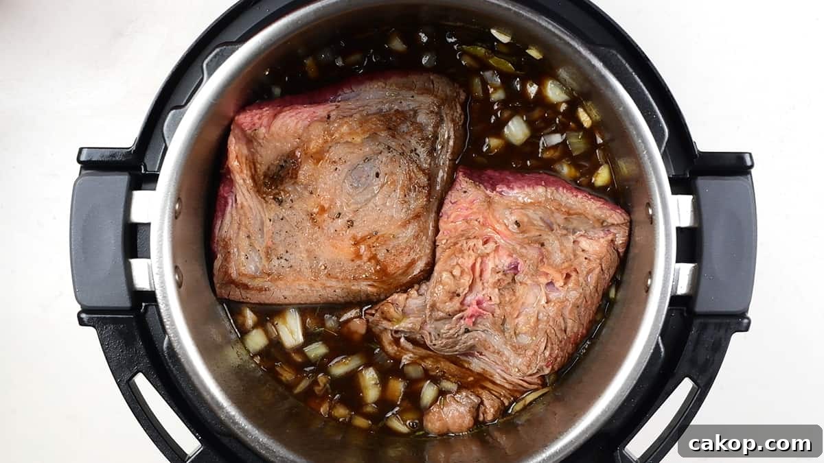 Instant Pot Beef Brisket with Garlic Smashed Potatoes 6 Cooking beef brisket in a pressure cooker