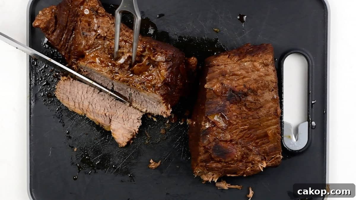 Instant Pot Beef Brisket with Garlic Smashed Potatoes 8 slicing brisket