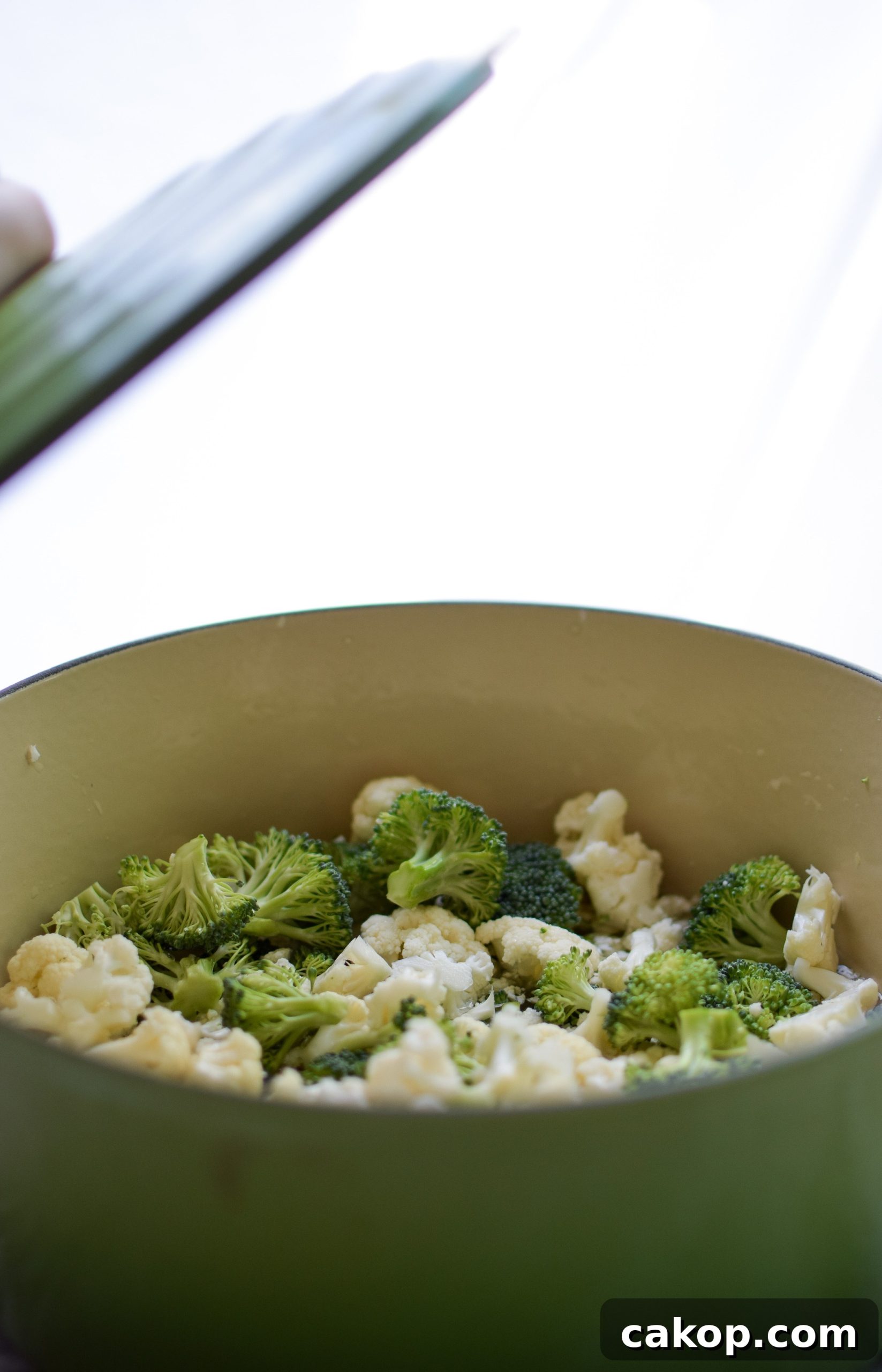 Broccoli and cauliflower ready for the Veggie Loaded Rotisserie Chicken Casserole.