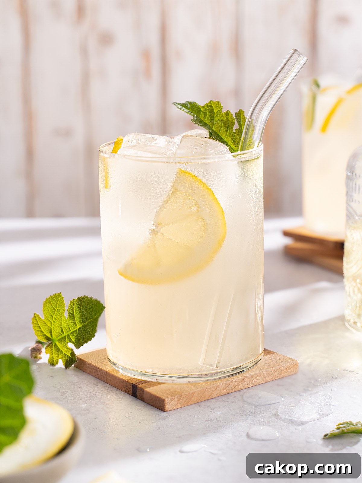 Fresh fig leaf lemonade in a cold glass