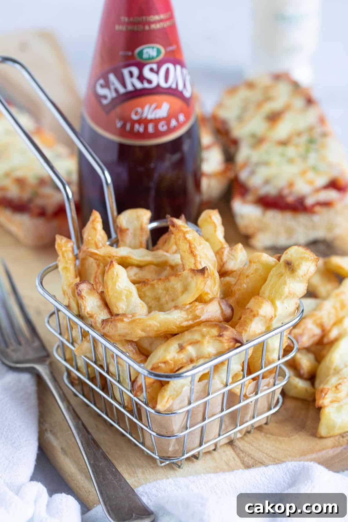 Air fried chips with vinegar.