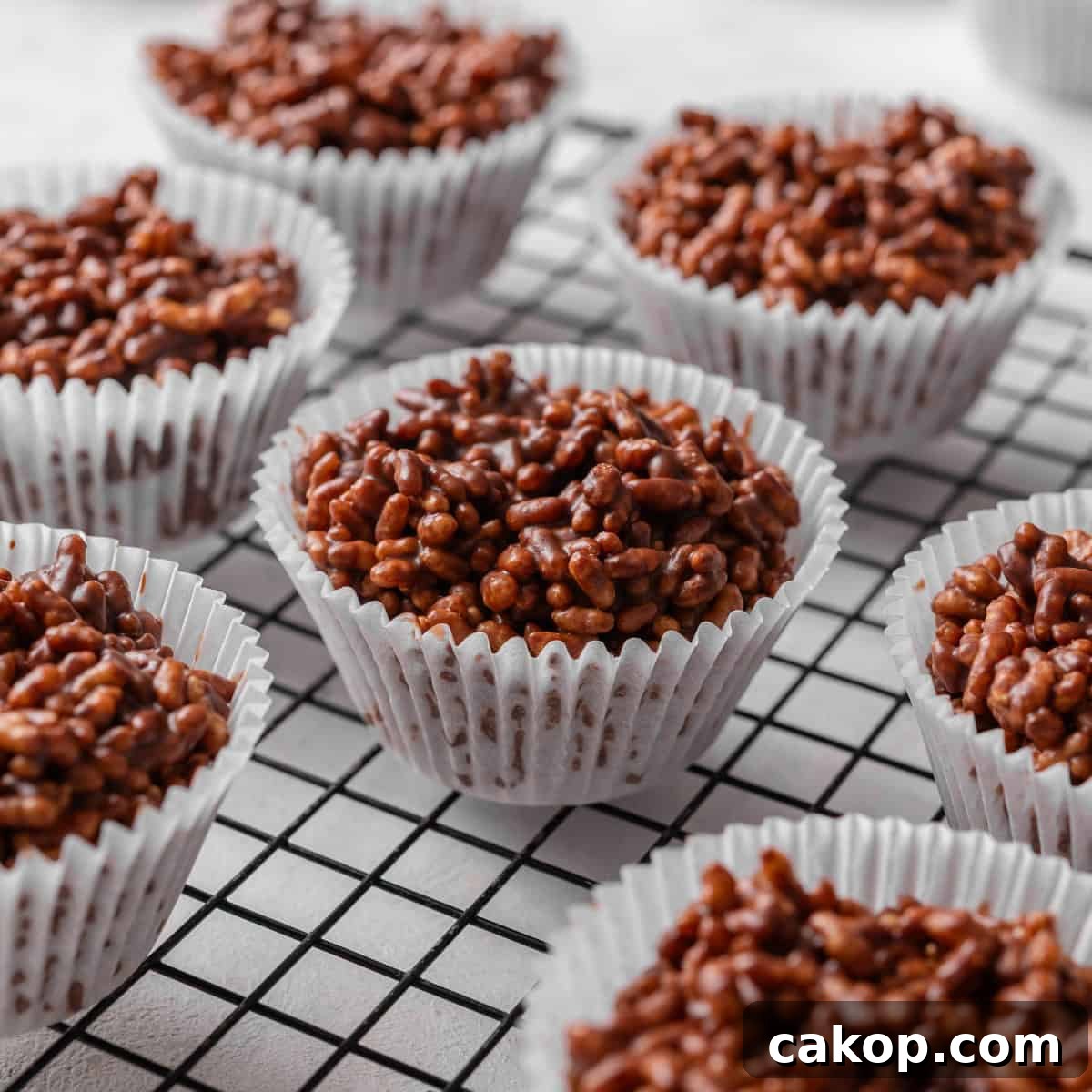 rice crispy cakes on a cooling rack.