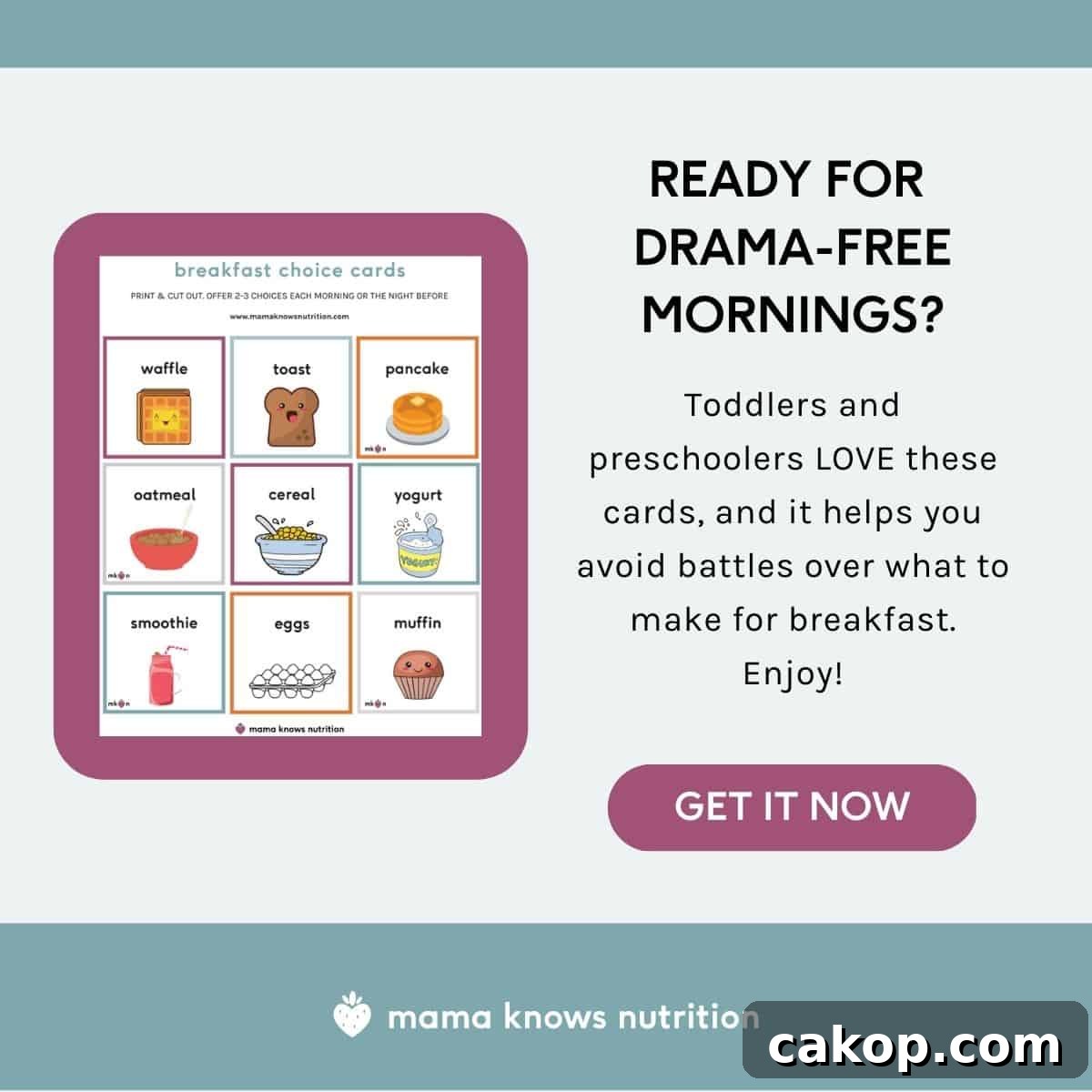 Breakfast Menu Cards for Toddlers and Preschoolers: Weekly Meal Ideas 3 Printable breakfast cards