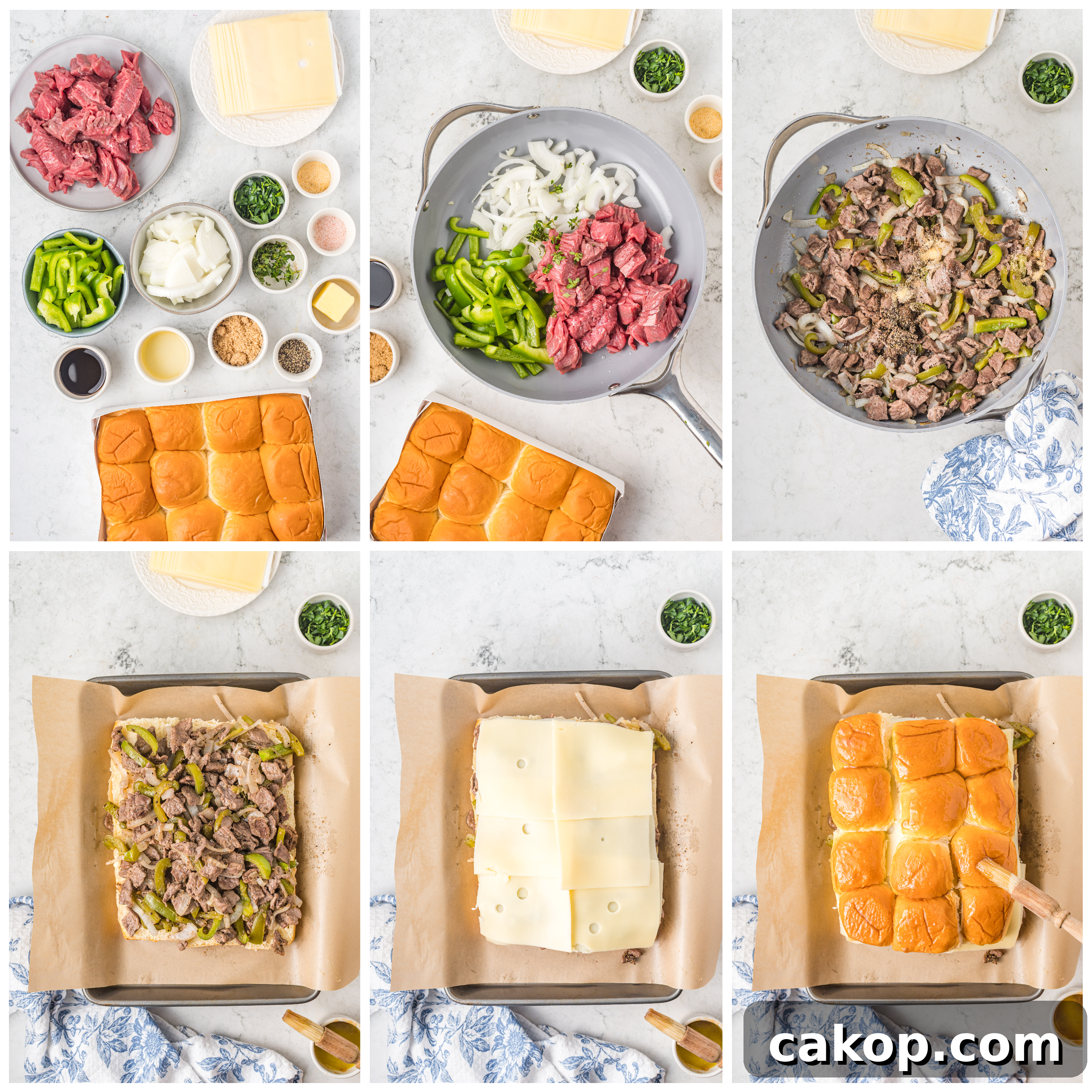 Philly Cheesesteak Sliders Recipe: Savory Mini Sandwiches for Game Day 7 Overhead shot of the recipe process.
