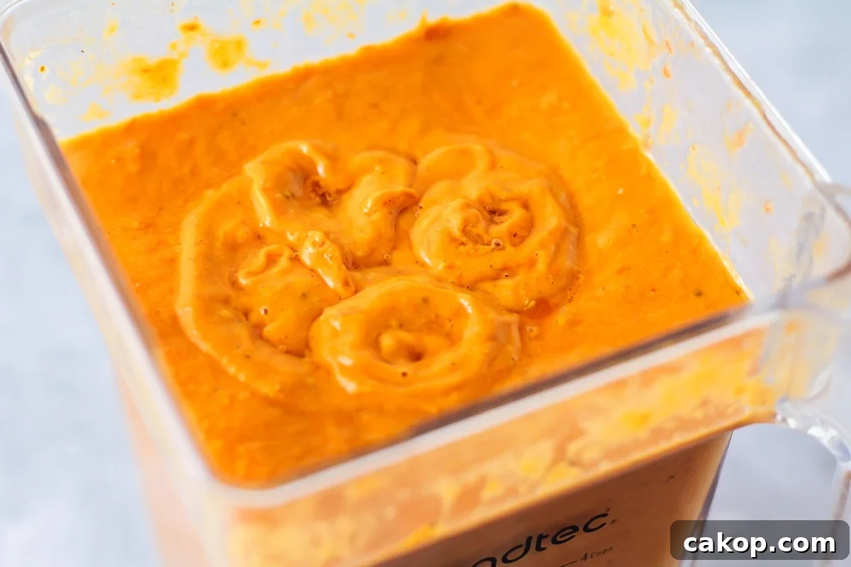 Roasted tomatoes pureed in a blender.