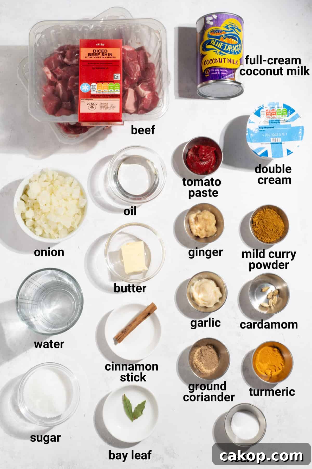 Beef curry ingredients.