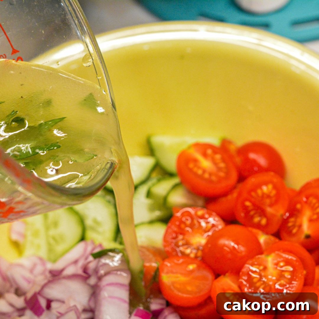 Pour the dressing over the salad and refrigerate for 30 minutes.