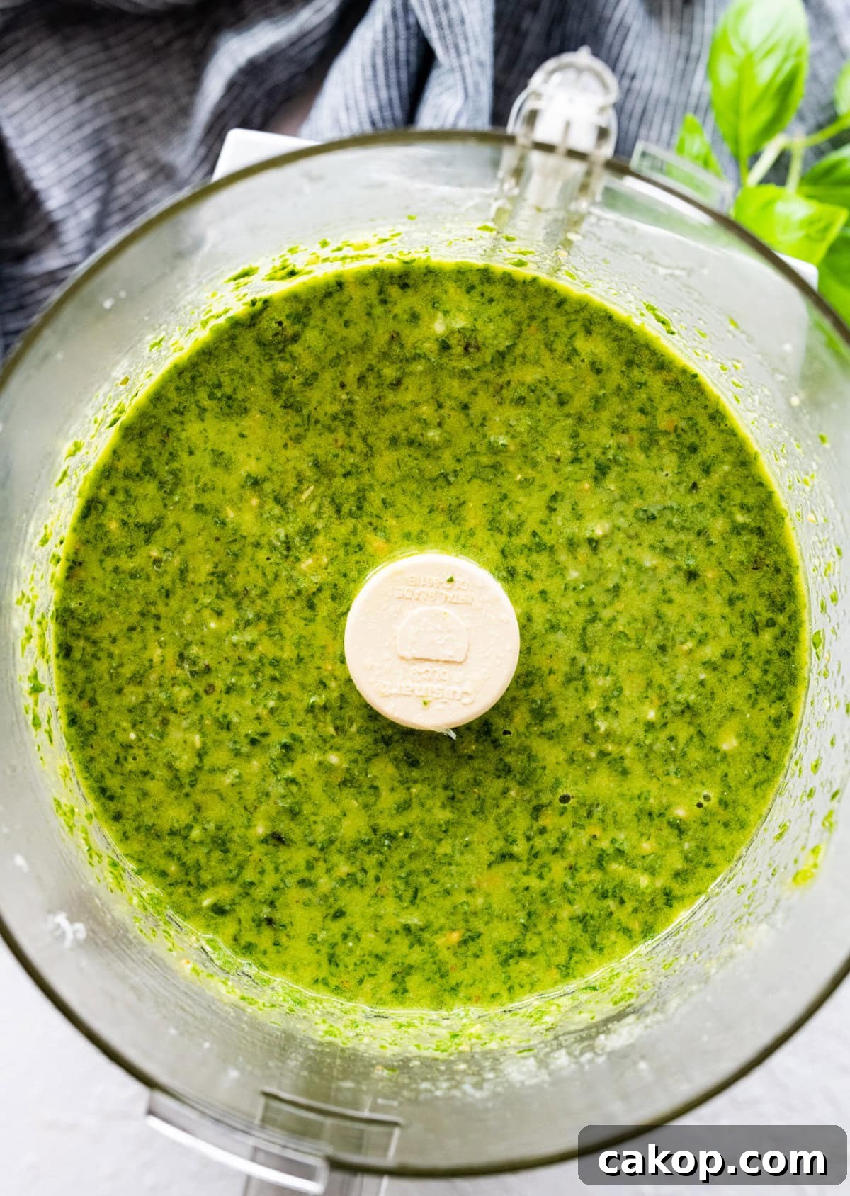 how to make basil pesto- blend the ingredients until smooth.