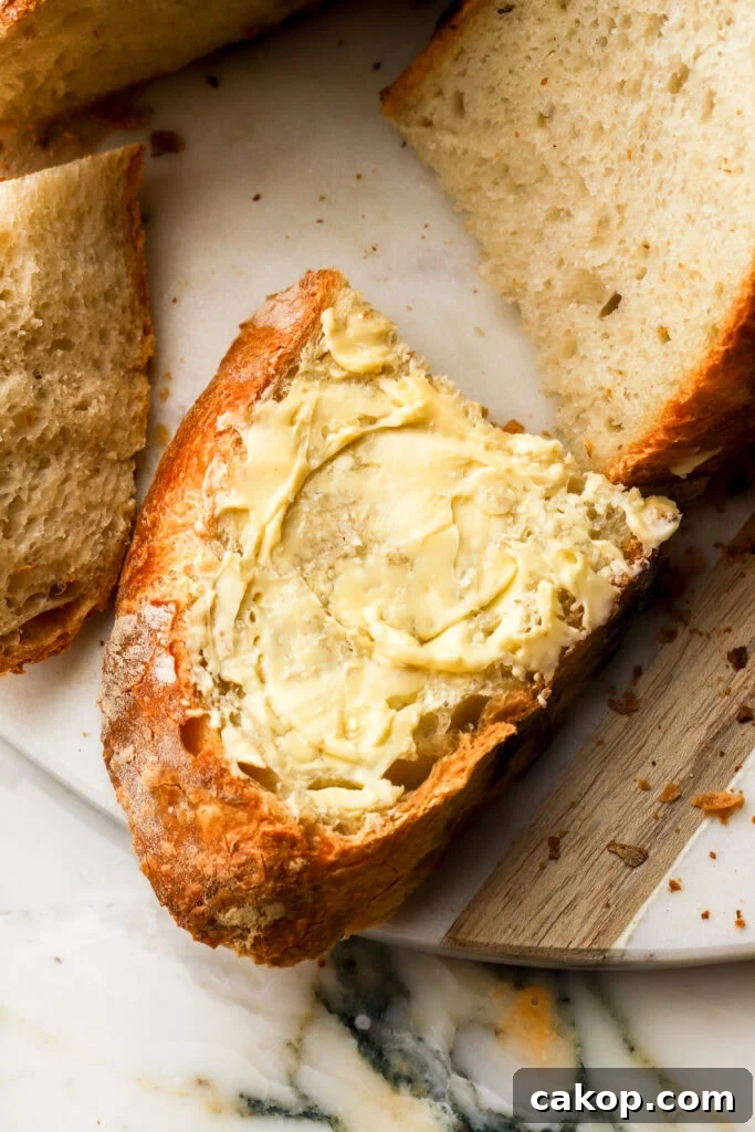 Slice of Italian bread with butter