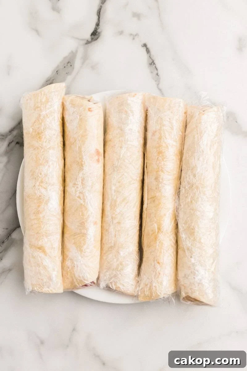 wraps wrapped in plastic wrap before chilling in the refrigerator.