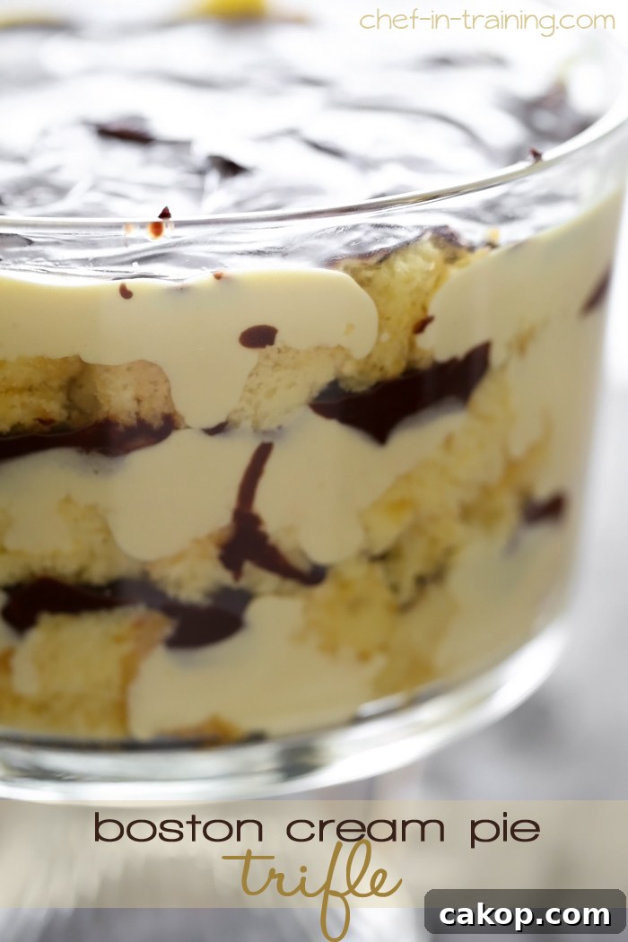 Boston Cream Pie Trifle from chef-in-training.com …If you love boston cream pie, then you HAVE to try this recipe! It is so amazing!