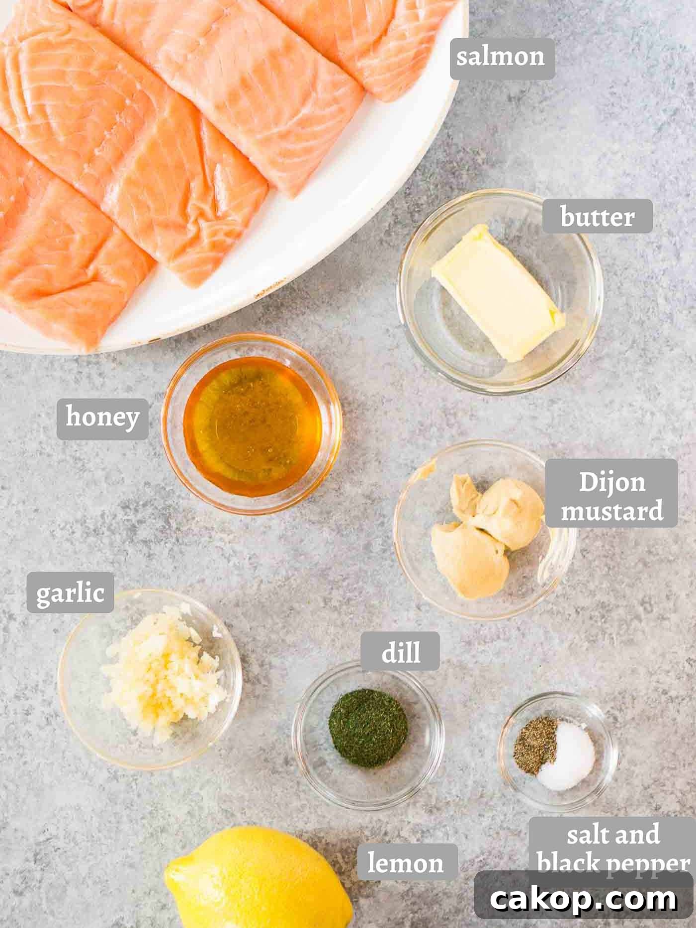 ingredients for making honey dijon salmon in the oven