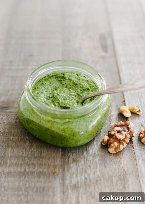 Swiss Chard and Walnut Pesto Pasta Recipe for Flavorful Weeknights 6 Swiss Chard Walnut Pesto in a jar.